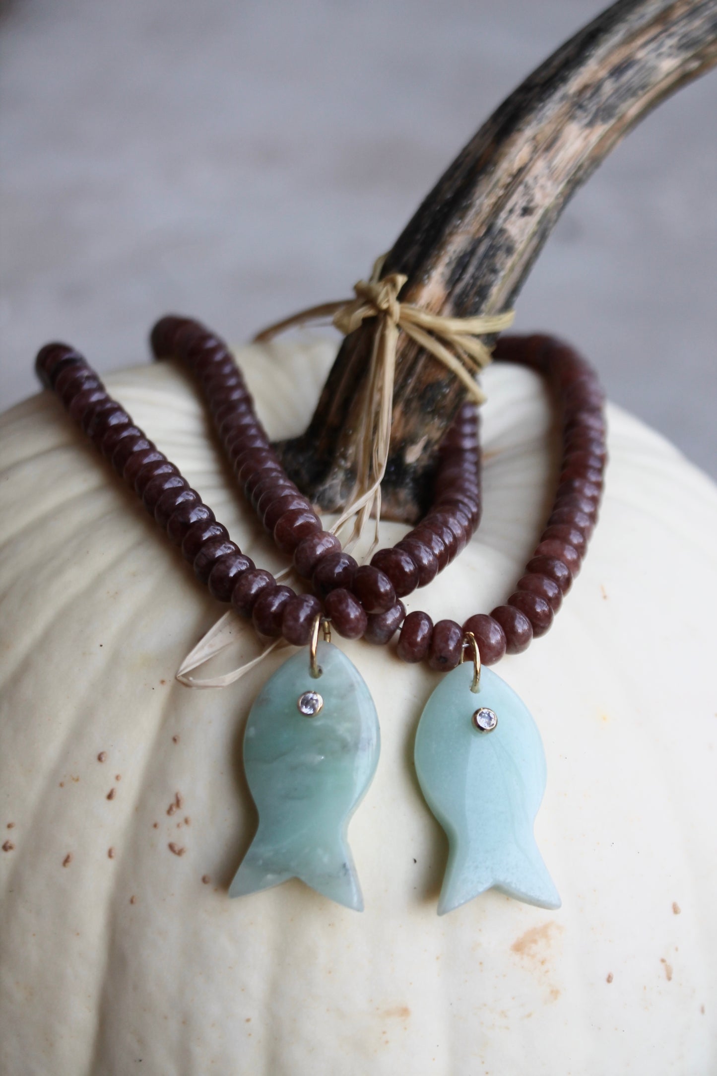 Brown Beaded Gemstone Fish Necklace