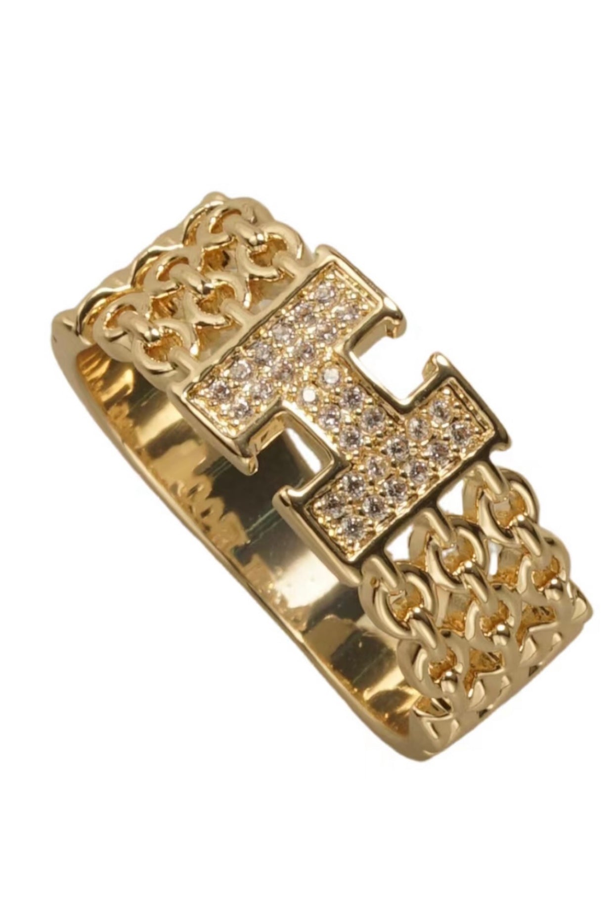 Gold H Chain Ring