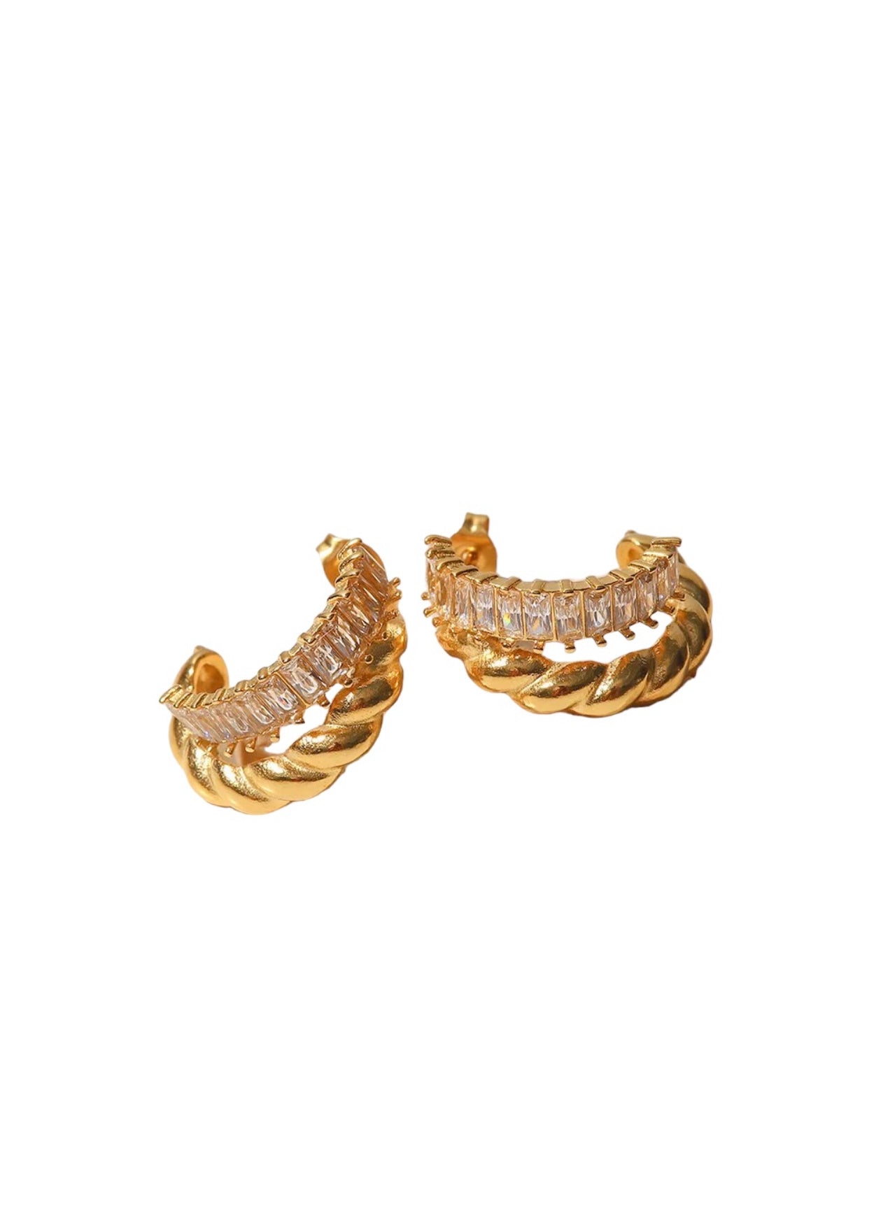 Gold Pave Rope Hoops