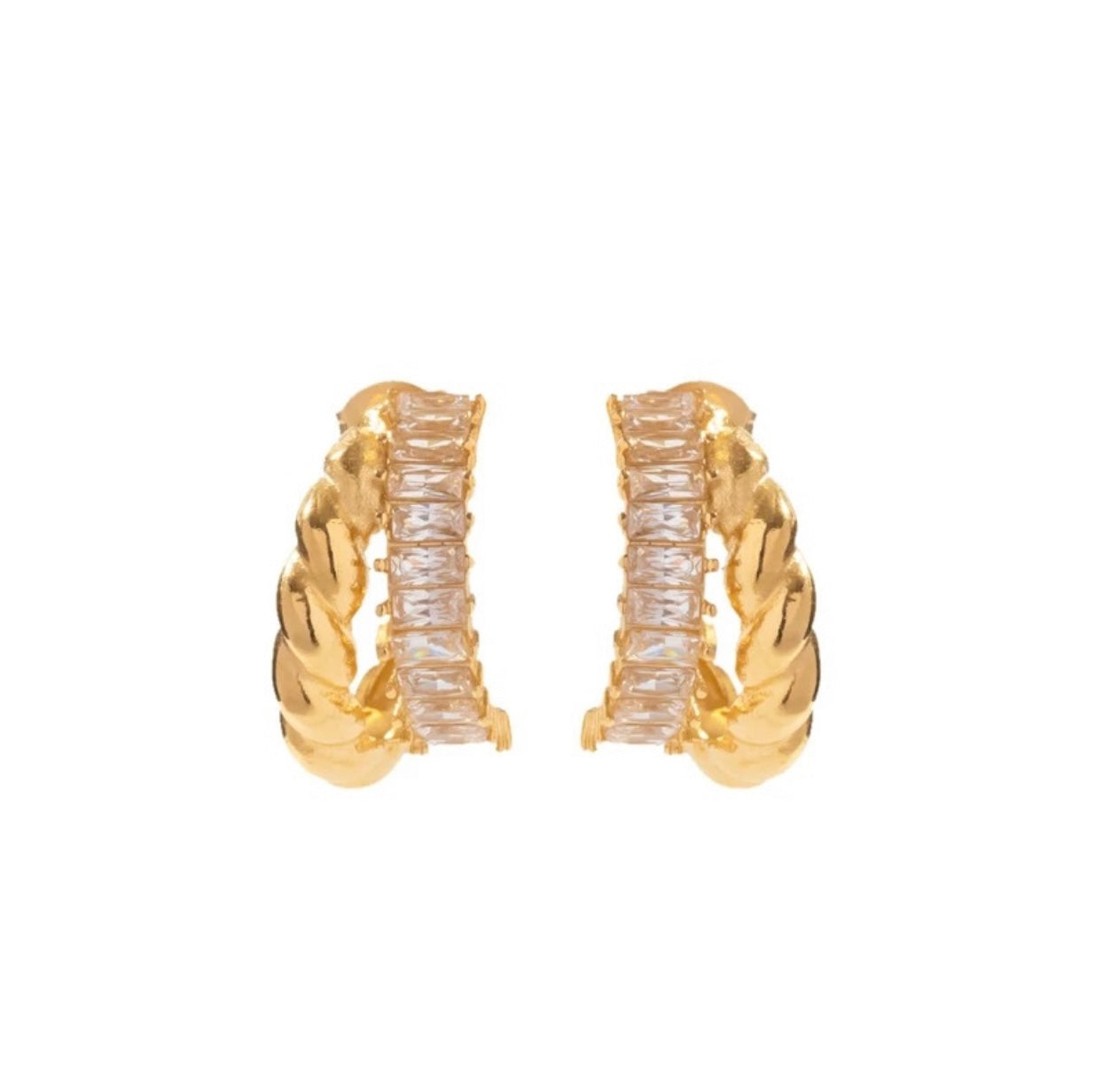 Gold Pave Rope Hoops