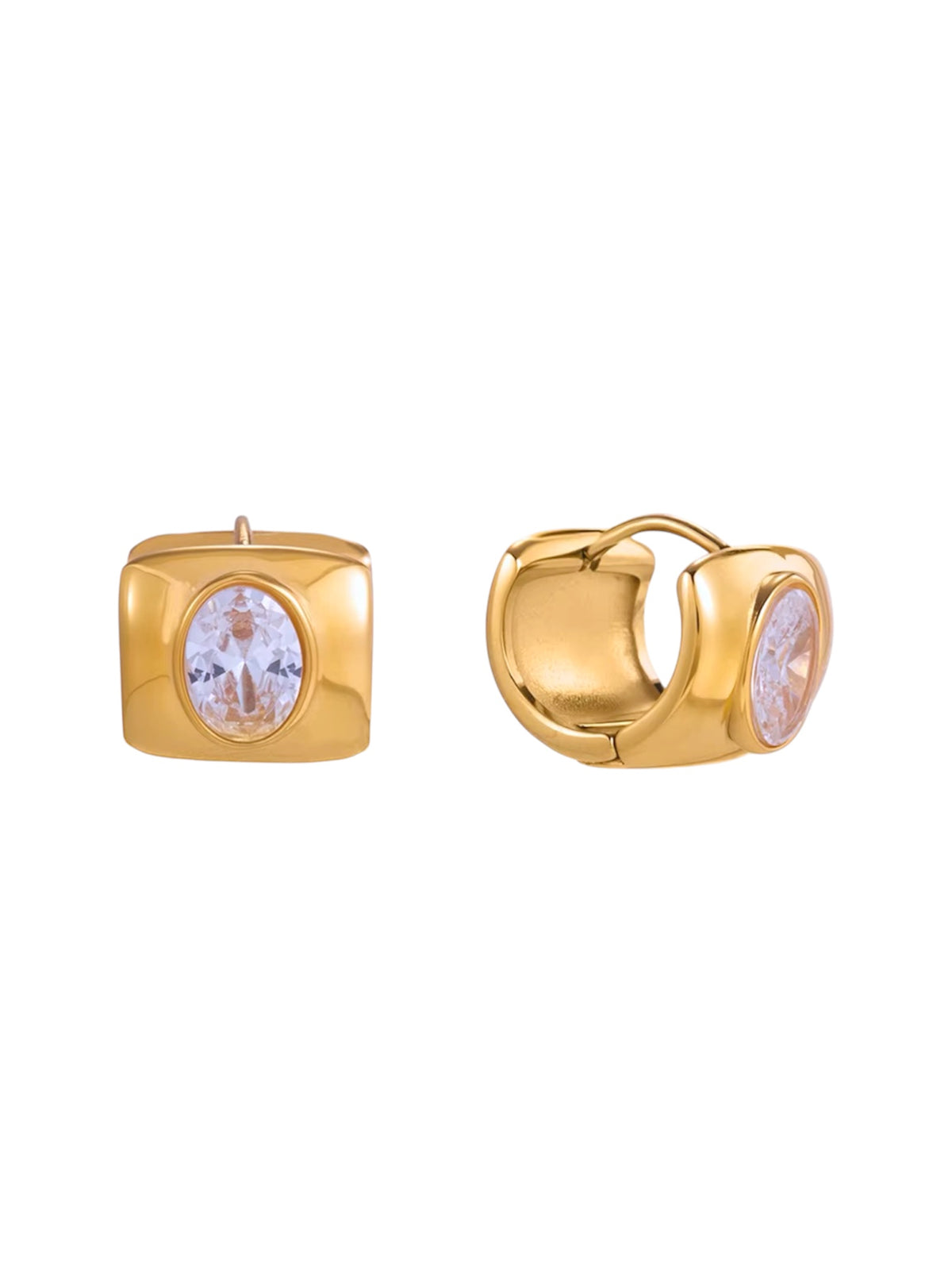 Gold Thick Crystal Hoop Earrings