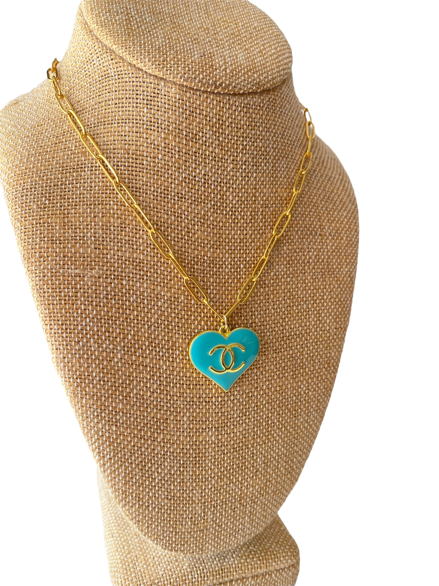 Blue CC Heart Necklace