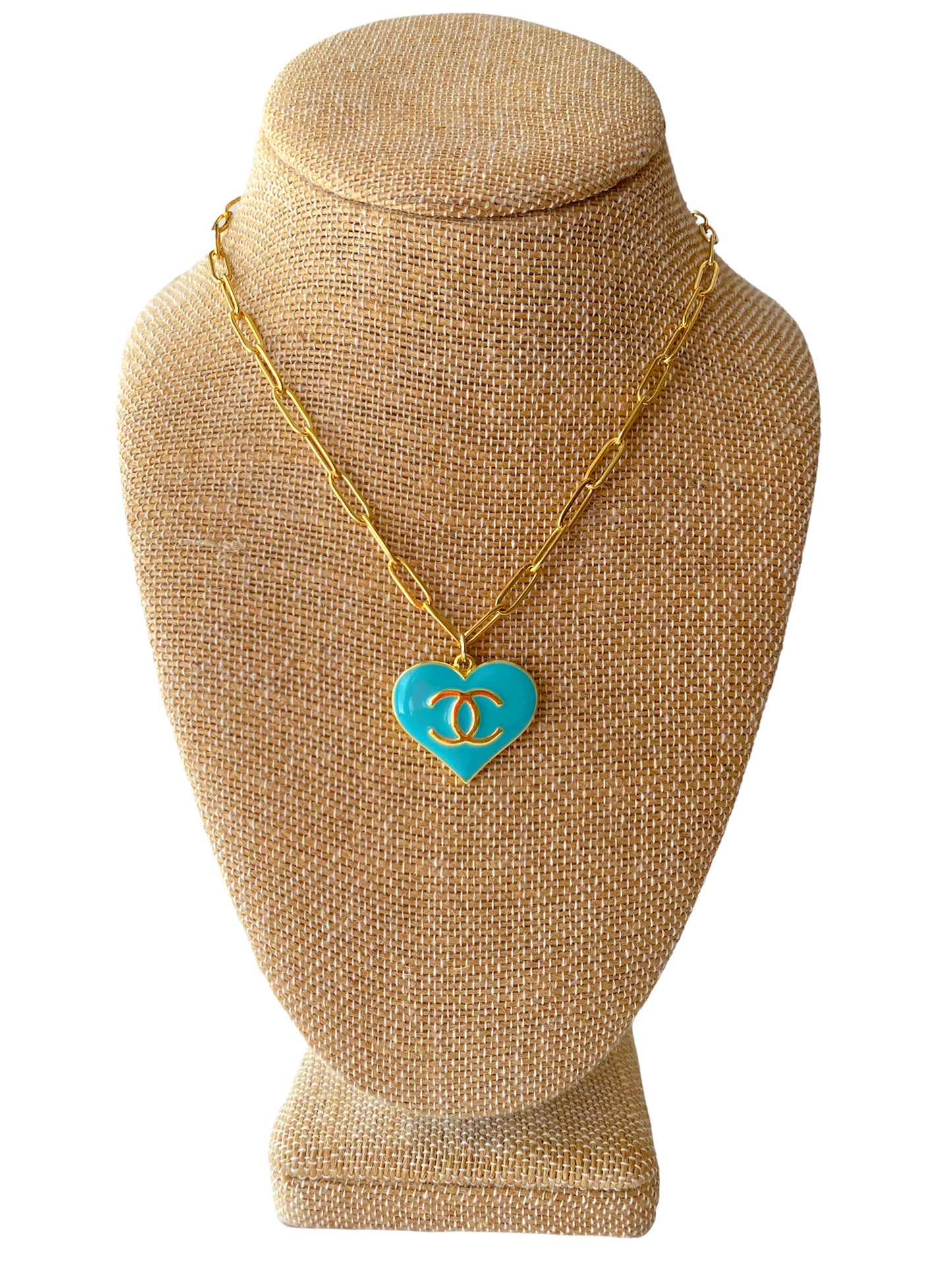 Blue CC Heart Necklace