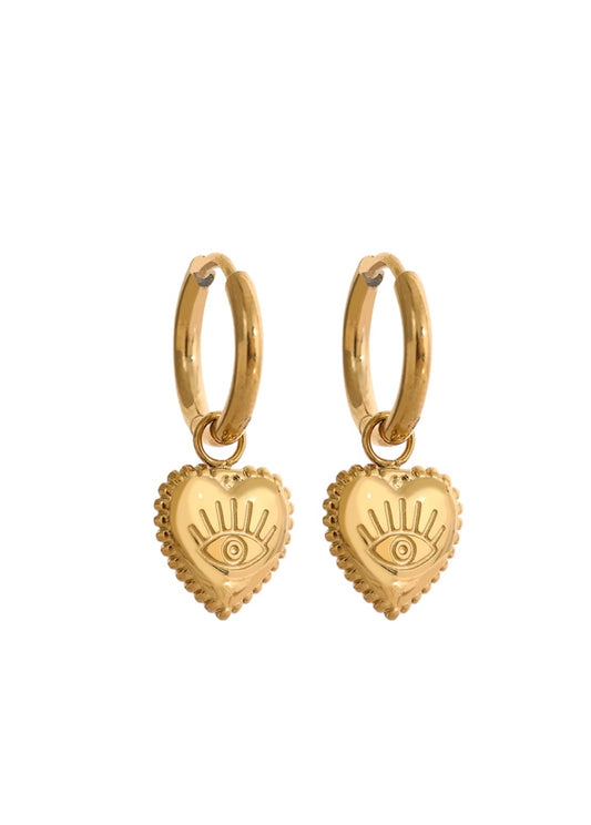 Gold Heart Evil Eye Huggies