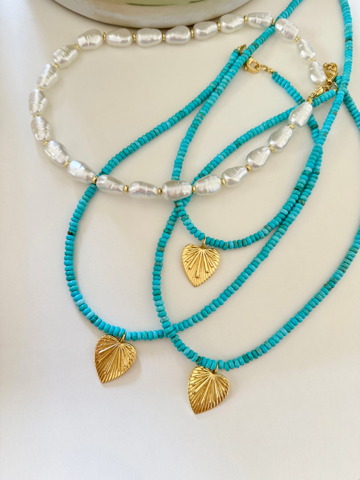 Turquoise Beaded Gold Heart