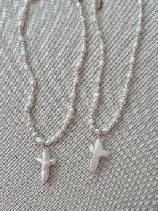Poppy Pearl Cross Necklace