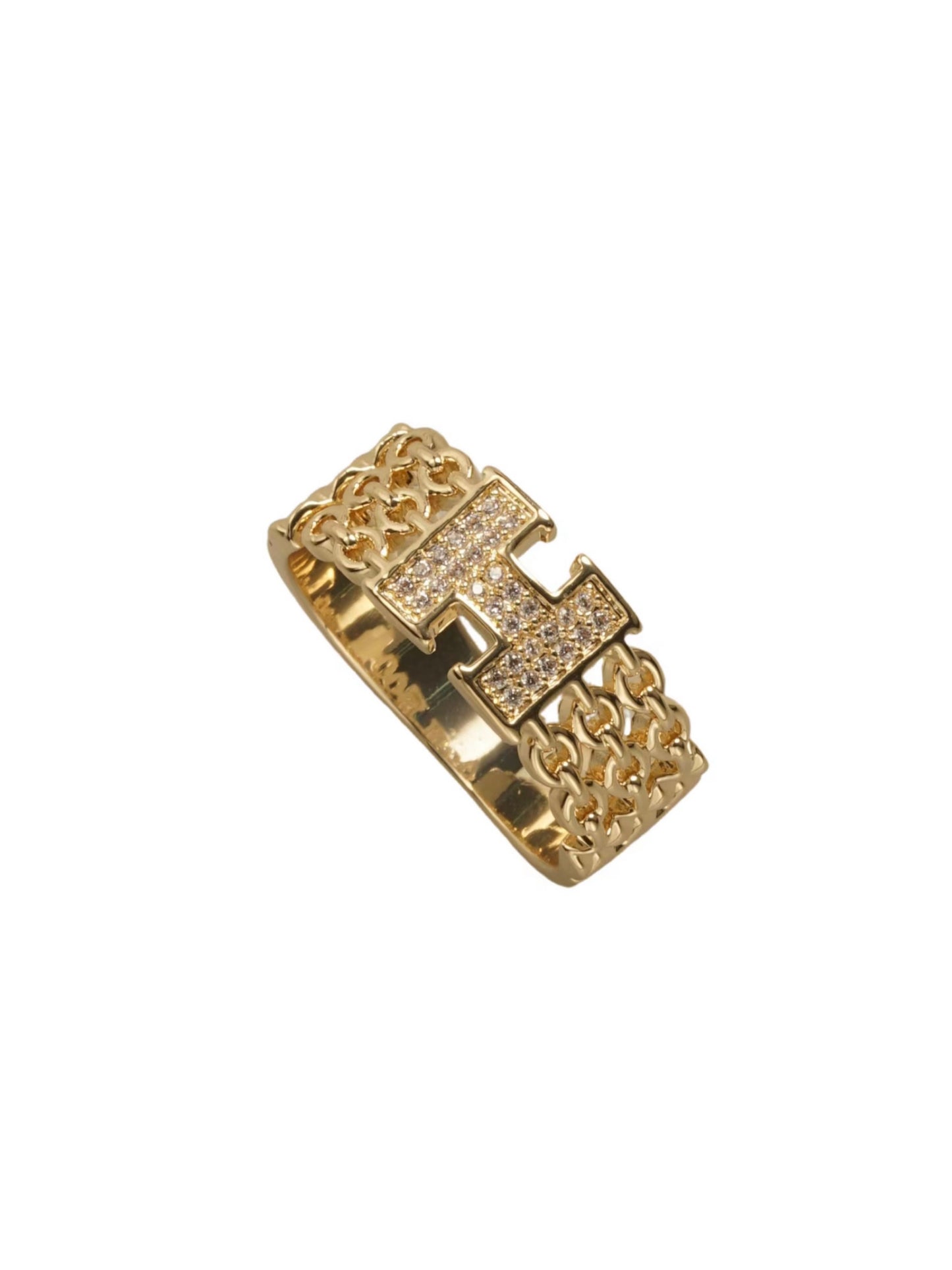 Gold H Chain Ring