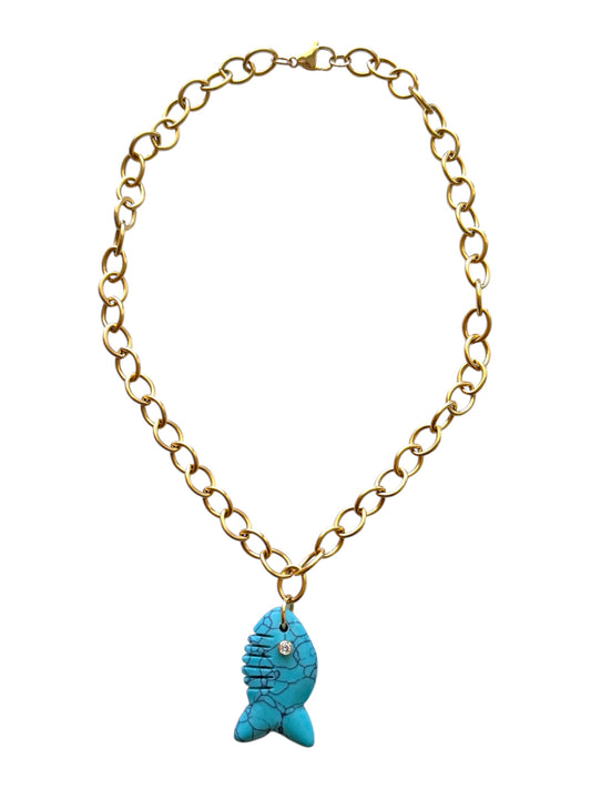 Turquoise Gemstone Fish Necklace