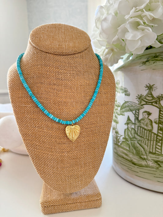 Turquoise Beaded Gold Heart