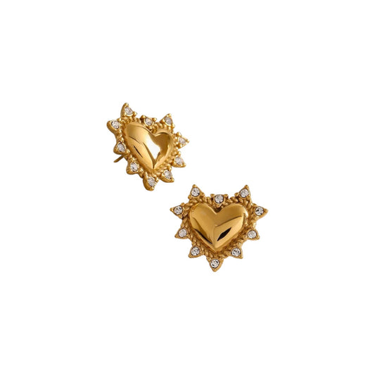 Gold Heart Diamond Studs