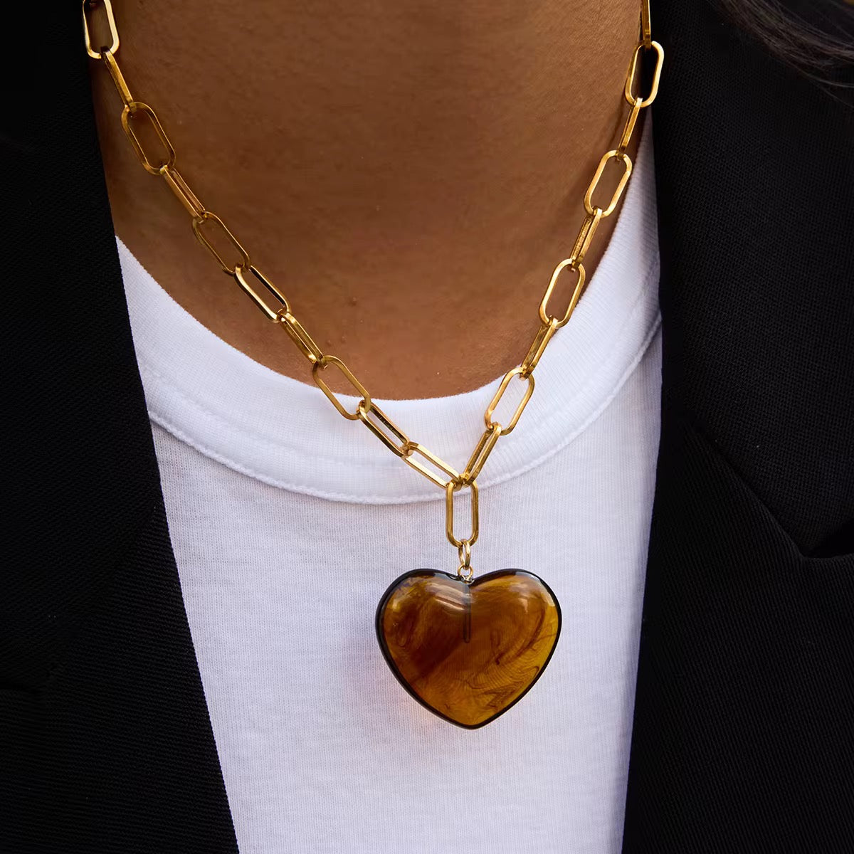 Tribeca Tiger's Eye Heart Necklace