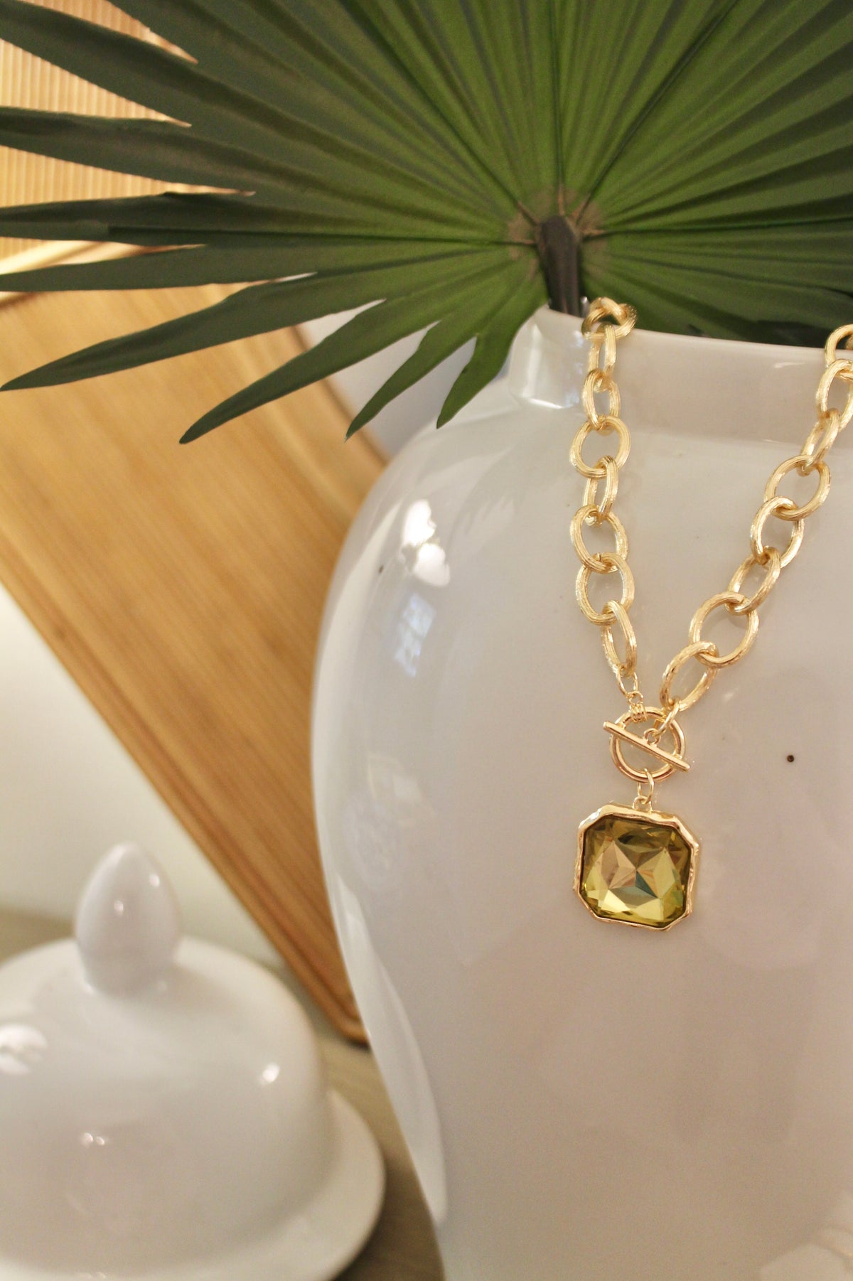 The Olive Gemstone Toggle Necklace