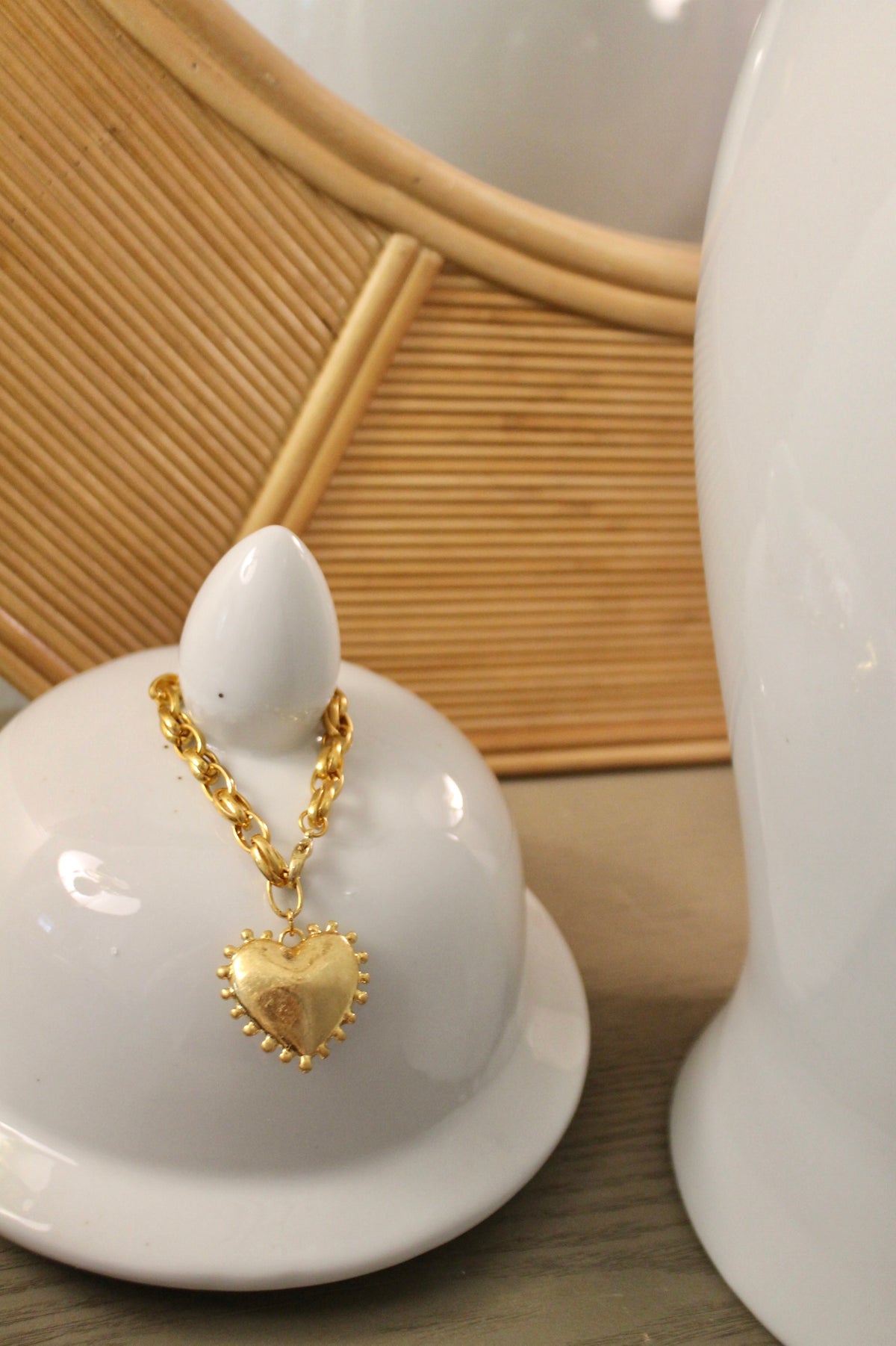 Gold Puffy Heart Charm Bracelet