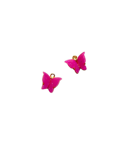 Dainty Pink Glitter Butterflies Charm