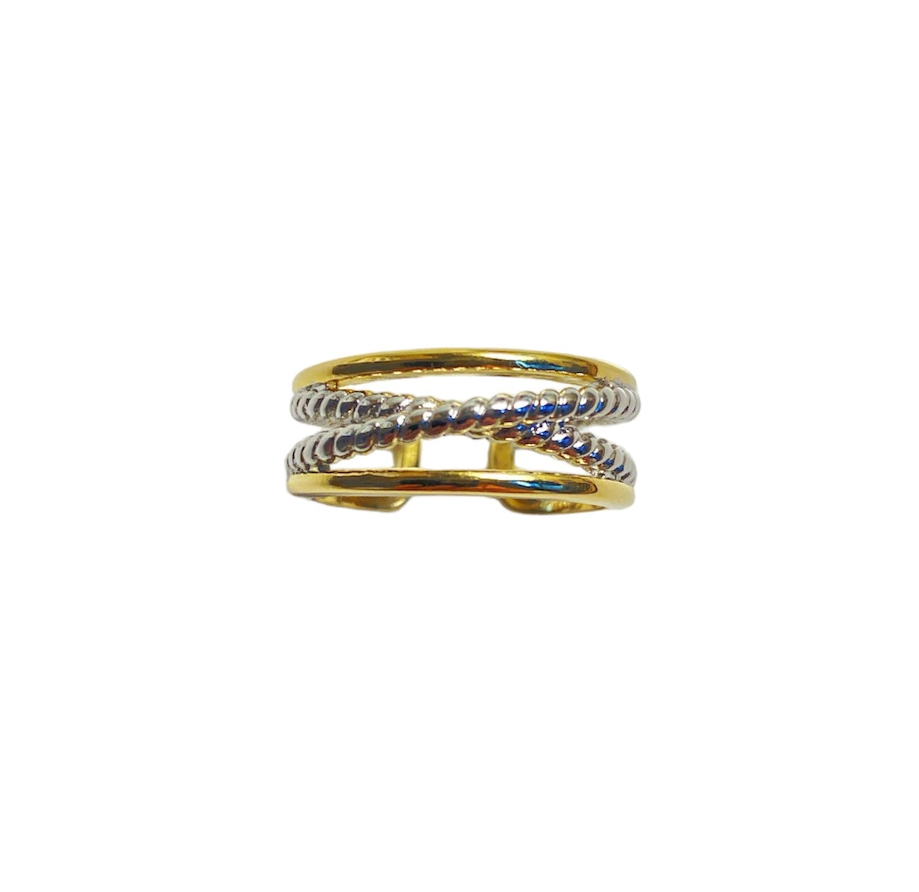 Gold and Silver Crossover Ring