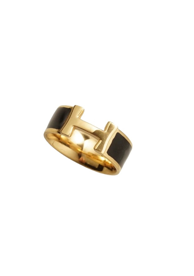 Black & Gold H Ring