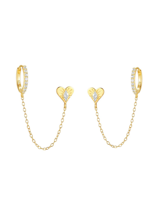 Double Heart Chain Huggies