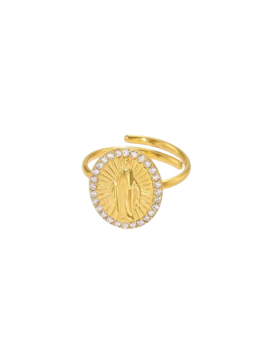 Pave Jesus Coin Ring