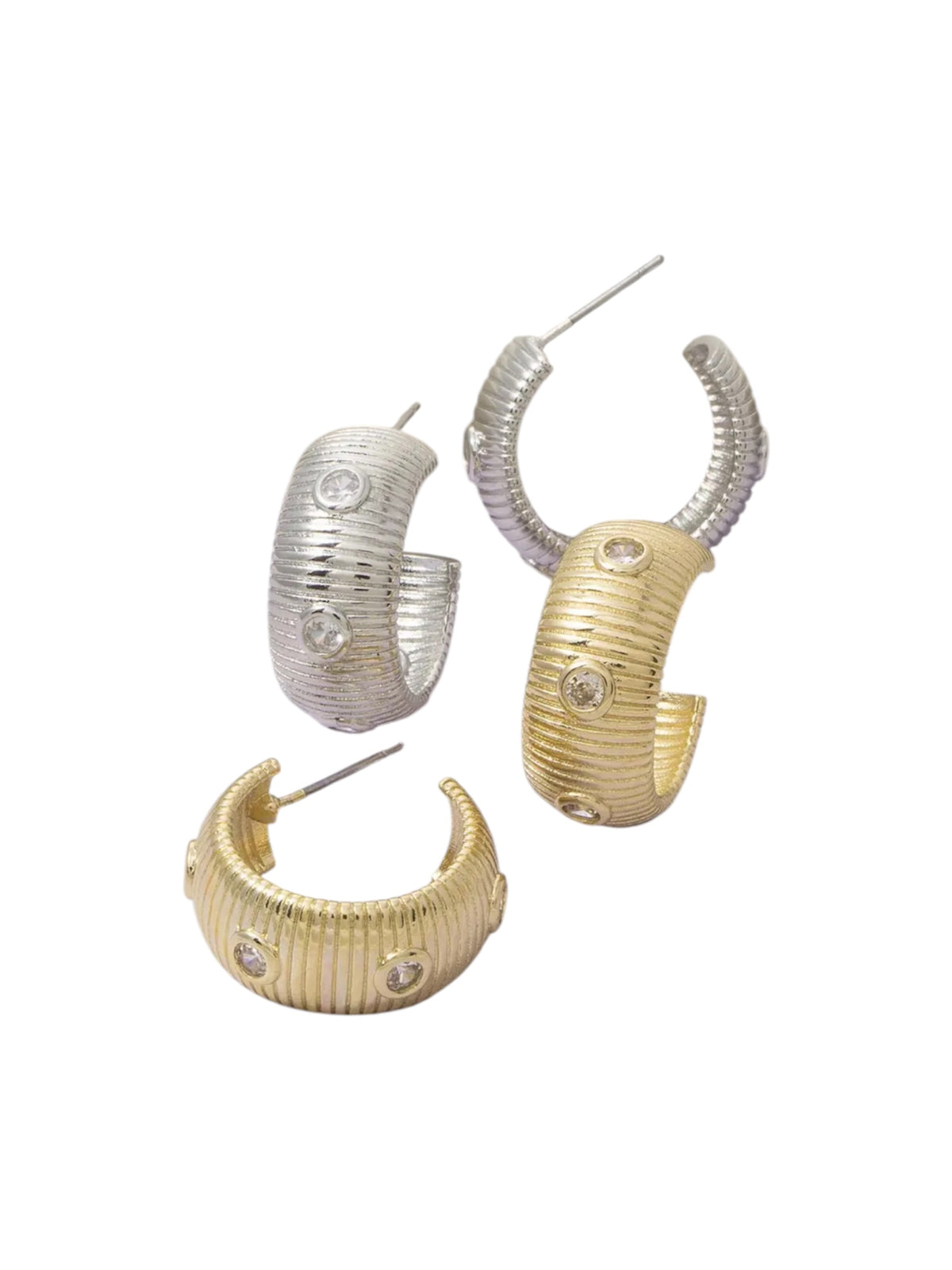 Gold & Silver Ridged Diamond Hoops