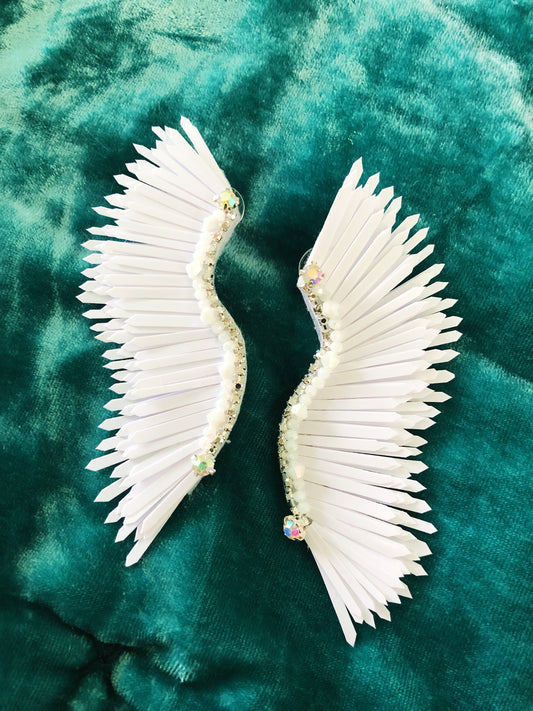 Large white wing earrings