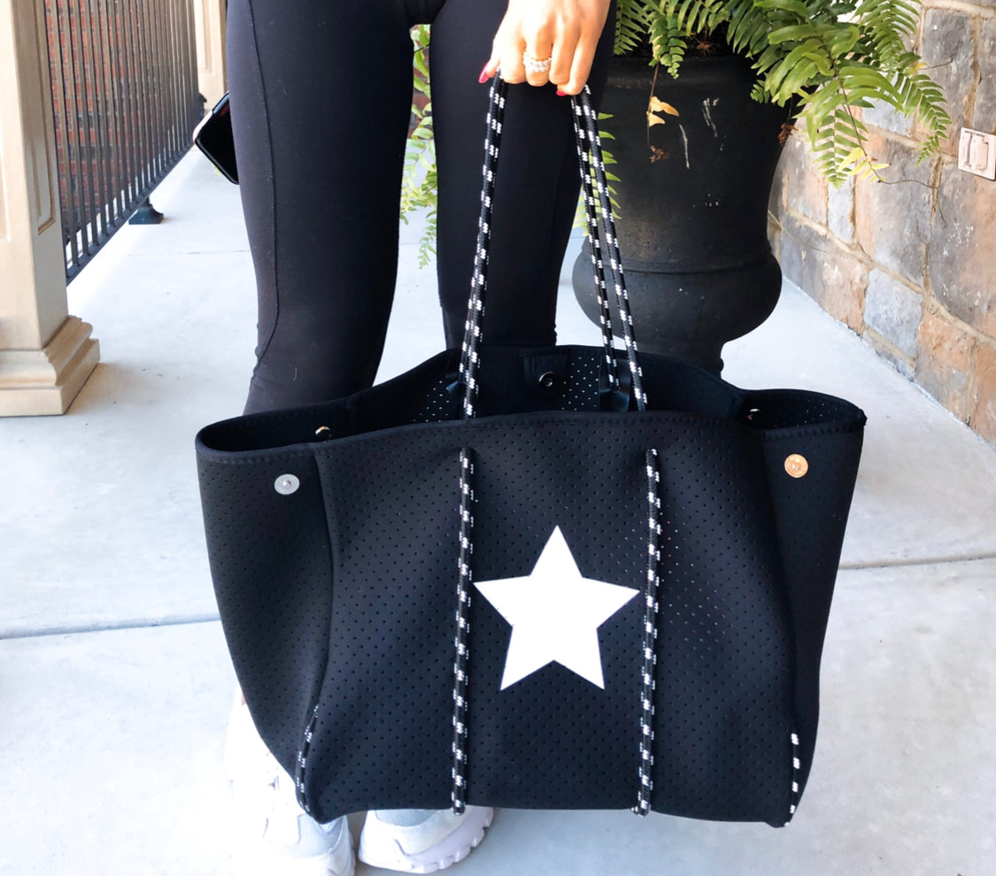 Black neoprene star tote