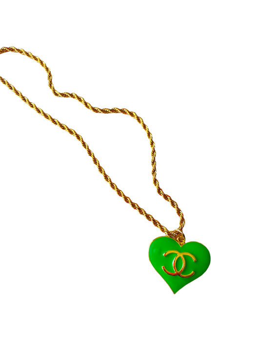 Green CC Heart Necklace