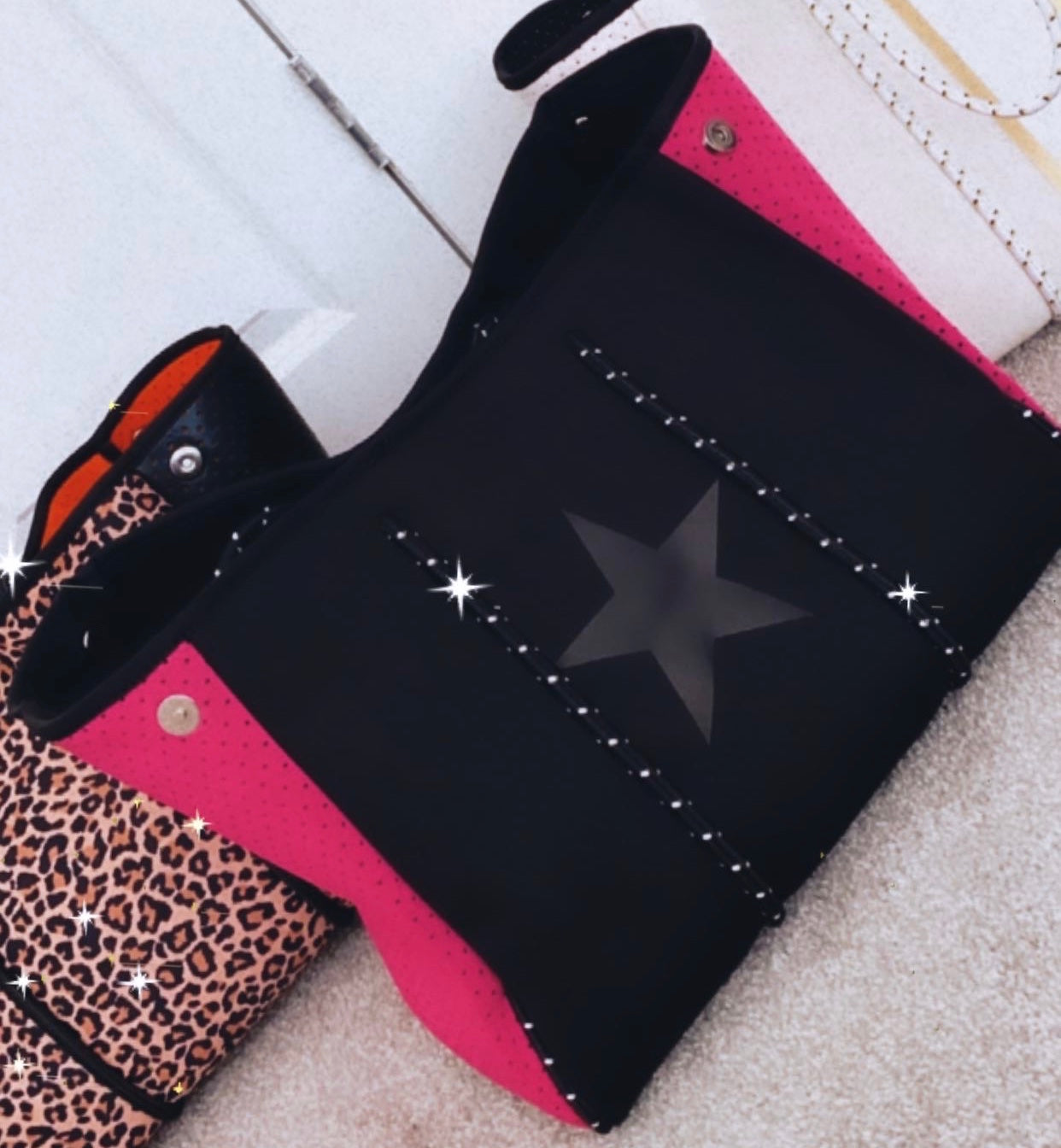 Black & pink neoprene tote
