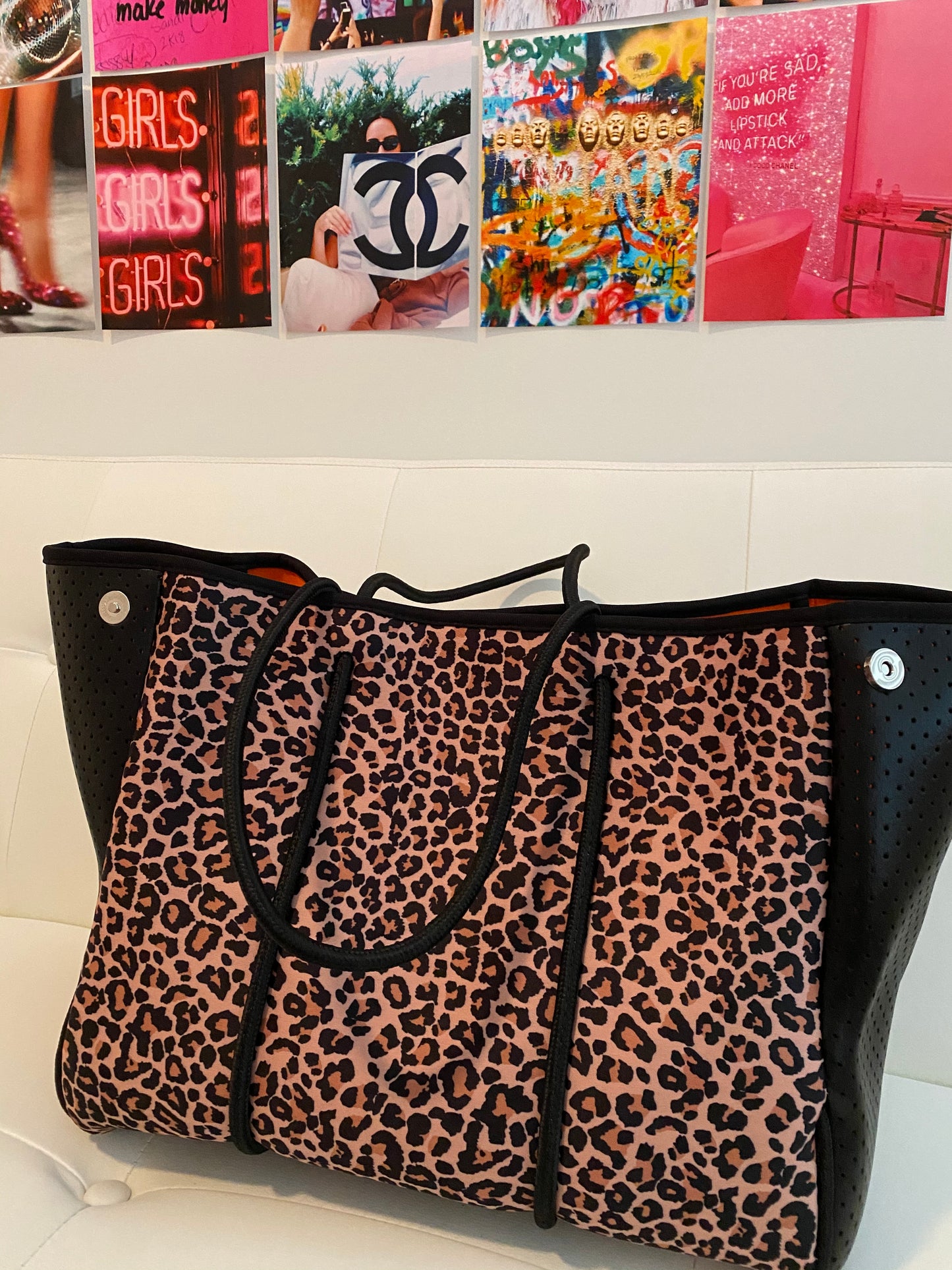 Leopard neoprene tote