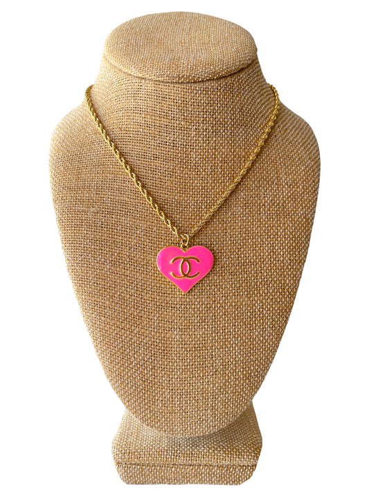 Pink CC Heart Necklace