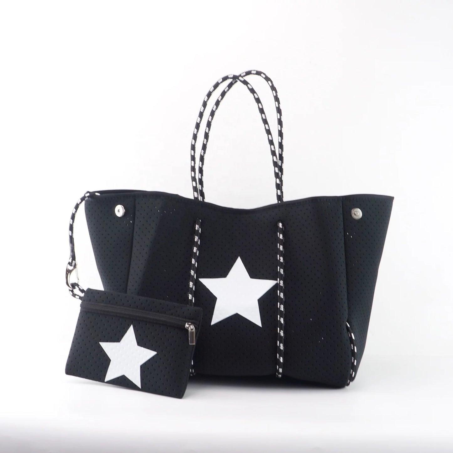 Black neoprene star tote