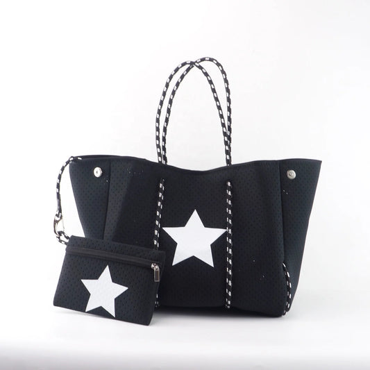 Black neoprene star tote