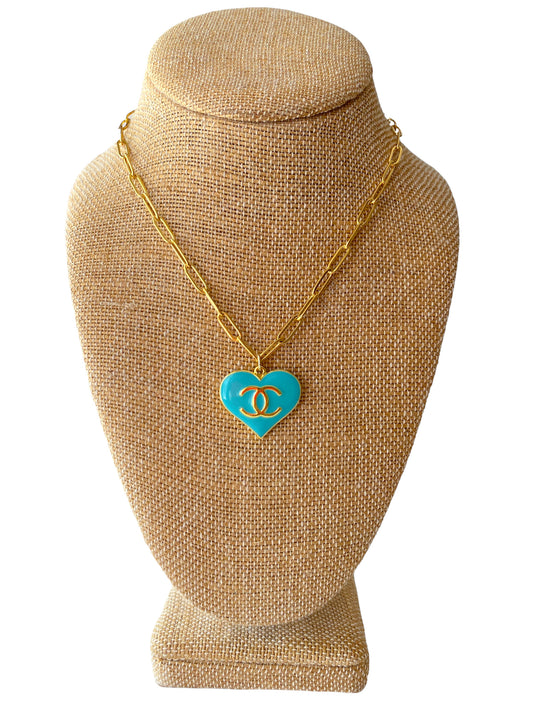 Blue CC Heart Necklace