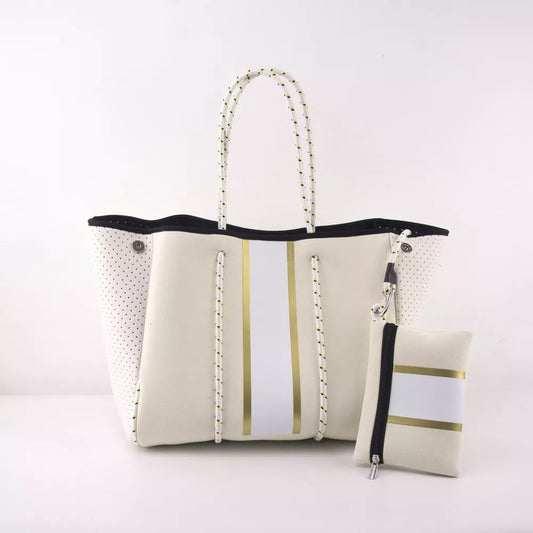 Cream & gold neoprene tote
