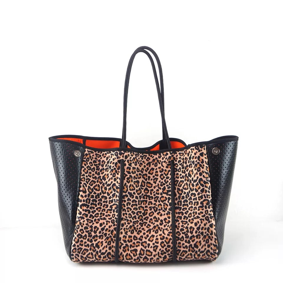 Leopard neoprene tote