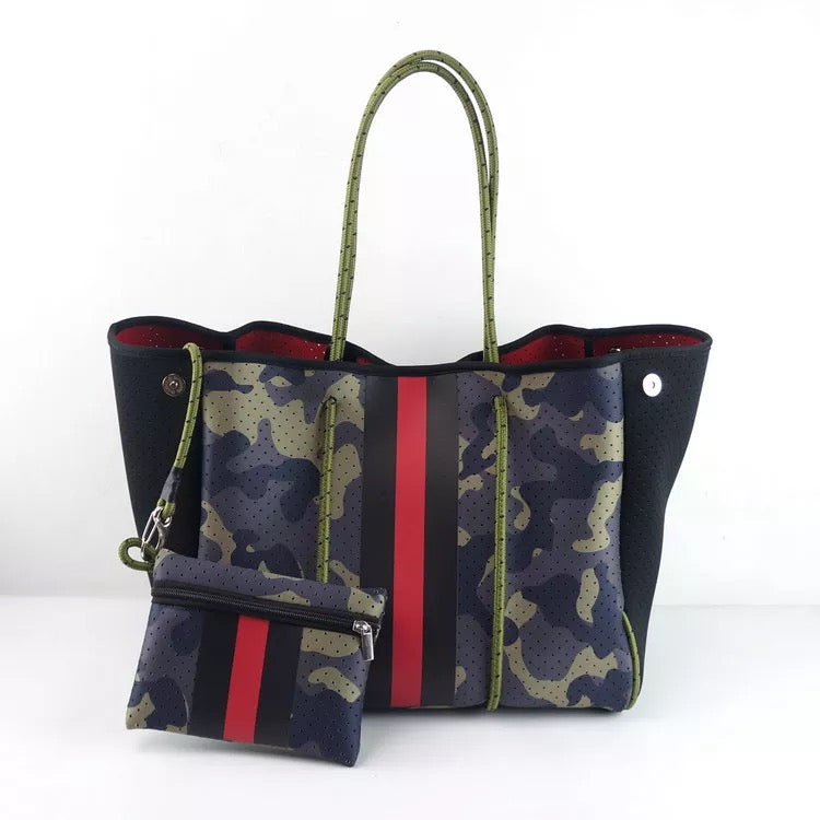 Camo red stripe bag