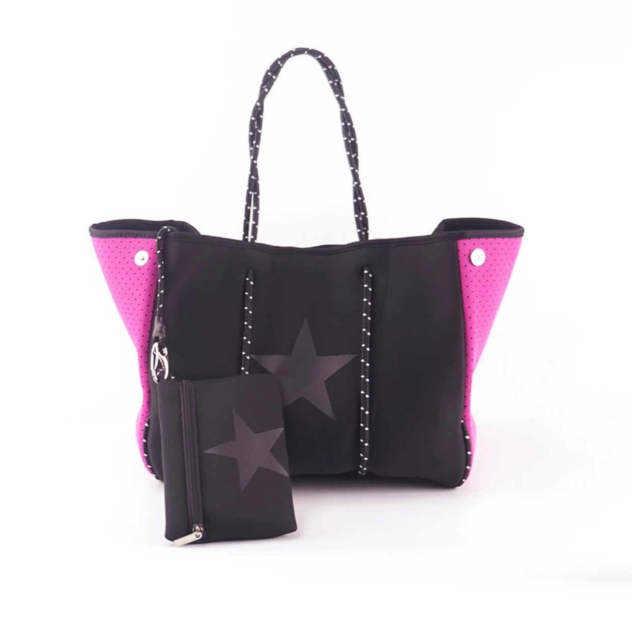 Black & pink neoprene tote