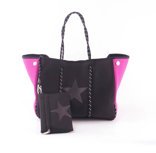 Black & pink neoprene tote